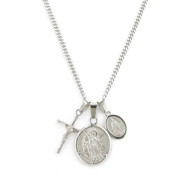 925 Silver Microlomo Chain with 950 Silver Charms – Cross, Archangel Michael and Virgin